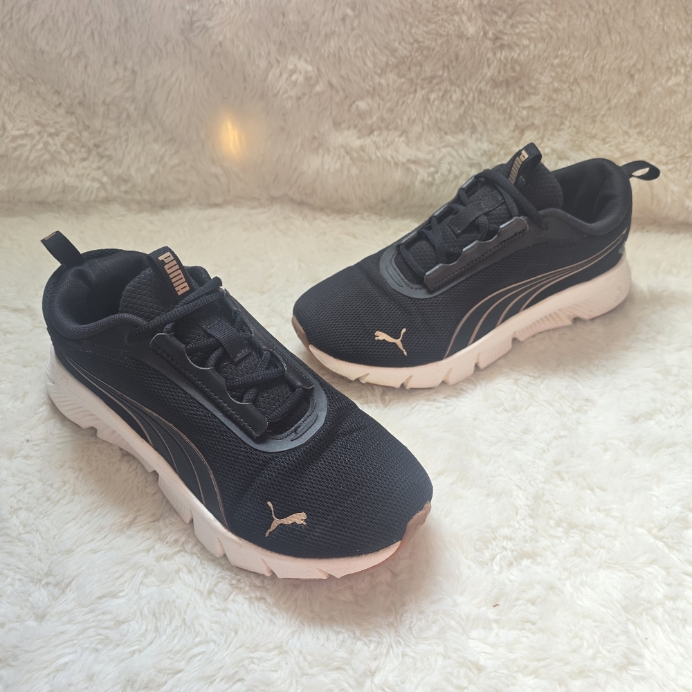 PUMA Flex Lite Black Rose Gold Sneakers Size 8.5
